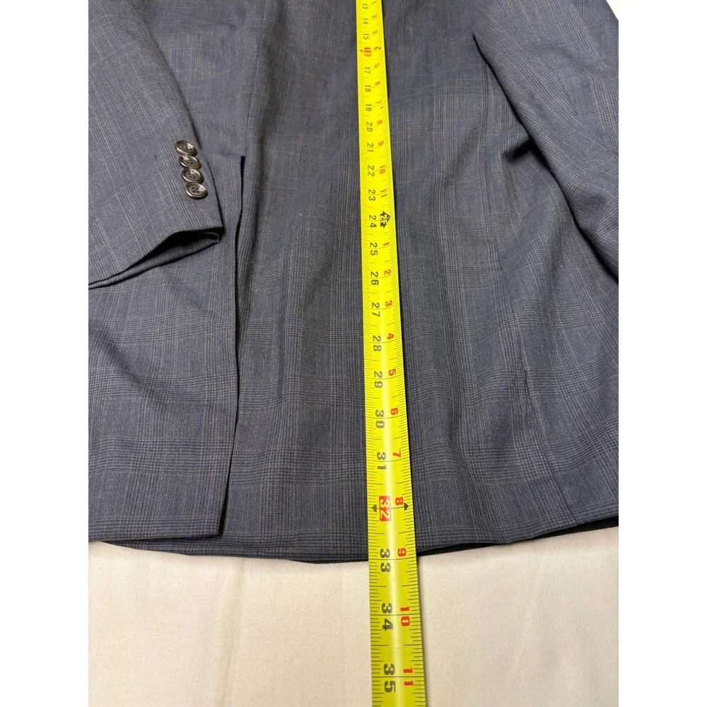 Ralph Lauren Mens 42L Wool Cashmere Glen Plaid Blazer Blue Grey Made in Canada
